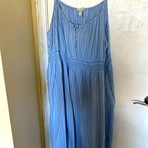 Ava & Viv Linen tie front smocked dress Blue & white striped Size 4X
